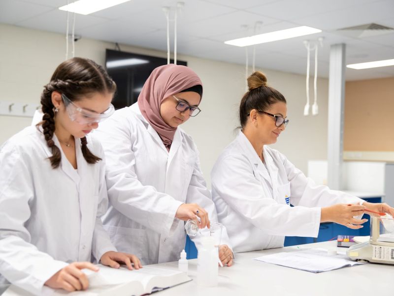 International students doing experiments